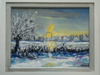 Besneeuwde zonsondergang op Walcheren