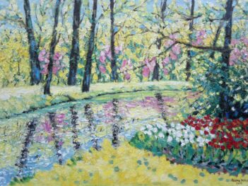 Bos in bloei langs het water