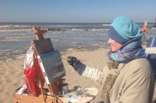 Helena Stroo op strand Katwijk