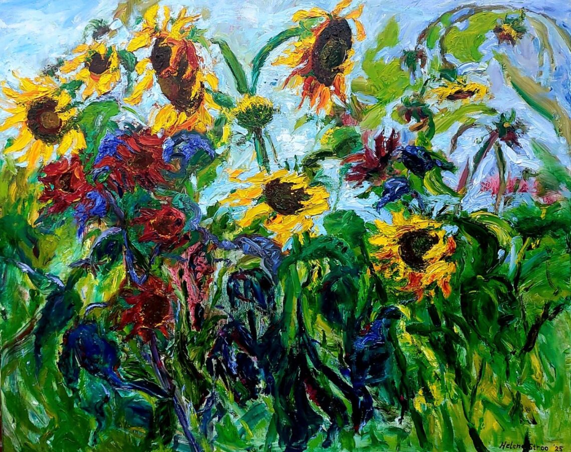 Zonnebloemen in de tuin