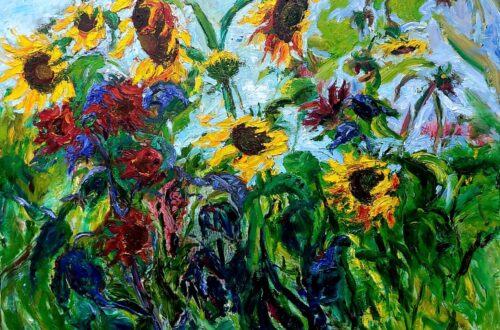 Zonnebloemen in de tuin